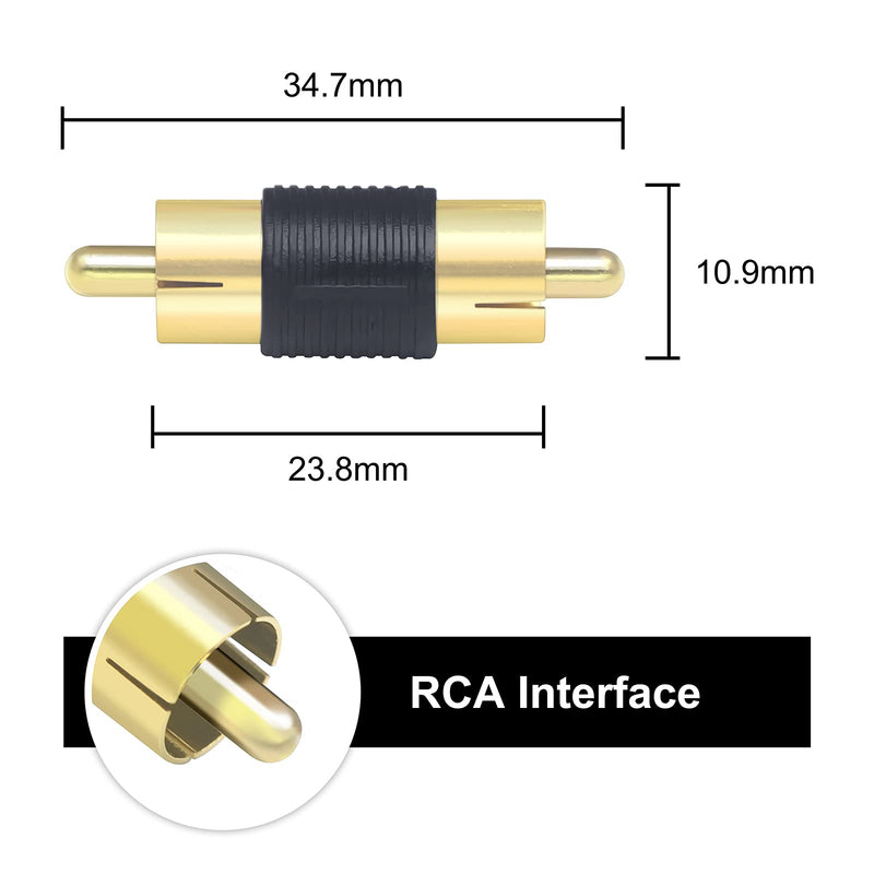 VCE RCA Male to Male Coupler 5-Pack, Gold Plated Dual Male Connector RCA M-M Adapter