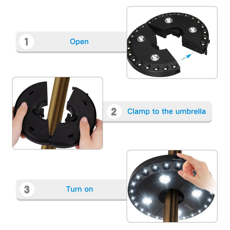 OYOCO Patio Umbrella Light 3 Brightness Modes Cordless 28 LED Lights at 200 lumens-4 x AA Battery Operated,Umbrella Pole Light for Patio Umbrellas,Camping Tents or Indoor Use