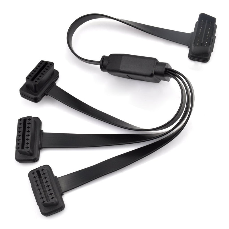 iKKEGOL OBD2 OBDII 1 to 3 Ultra Low Profile 16 Pin Male to Female Y Splitter Cord Diagnostic Extension Cable 50cm / 20" Flat 1 to 3 Cable