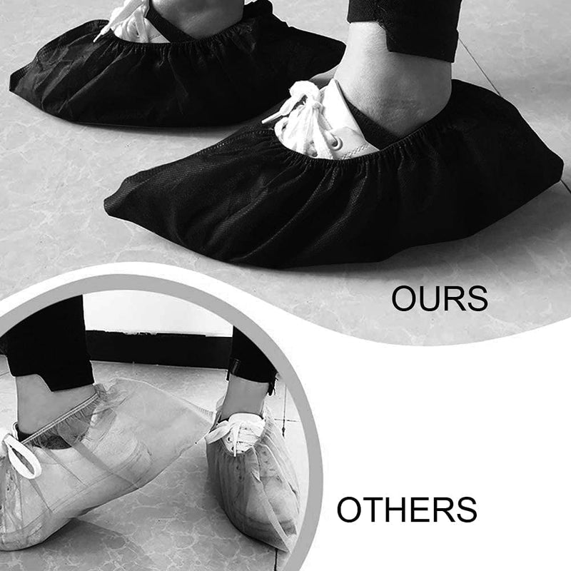 XIAOWEI Black Shoe Covers - 100 Pack (50 Pairs) Disposable Boot and Booties | One Size Fits Most Durable 35 GSM Non Woven Material (Black)