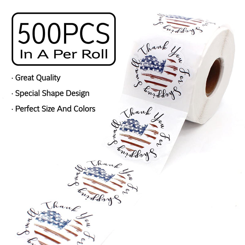 Wailozco 1.5'' America Flag Heart Thank You for Shopping Small Stickers ,Handmade Stickers,Business Stickers,Envelopes Stickers for Online Retailers,Handmade Goods,Small Business,500 Labels Per Roll