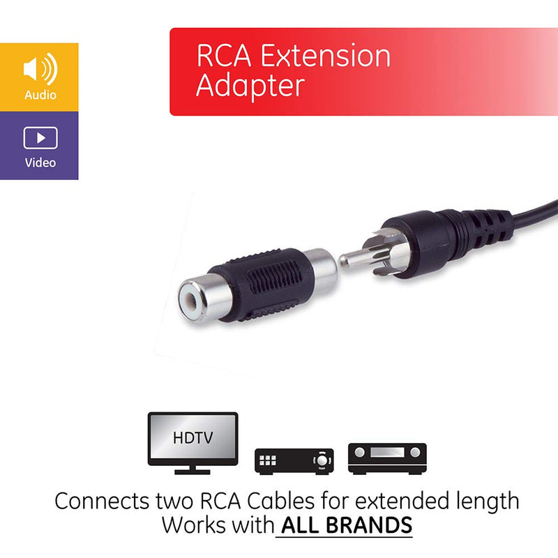 GE 2-Pack RCA Coupler Adapter, Female-to-Female, Audio Video RCA Cable Connectors, Composite Component Extender Barrel, Connect Cables to Extend Length and Reach, 33617