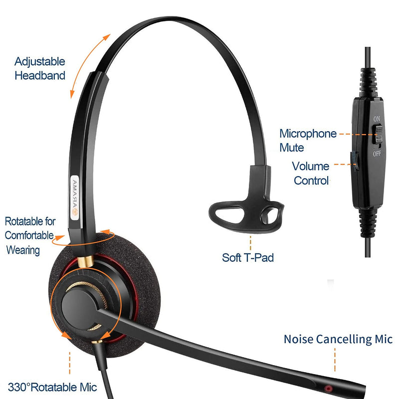 Arama Phone Headset with Noise Canceling Microphone Mute Switch Telephone Headset Compatible with Cisco IP Phones: 6941, 7841, 7861, 7941, 7942, 7945, 7960, 7961, 7962, 7965, 8811, 8841, 8845 A800C-Monaural