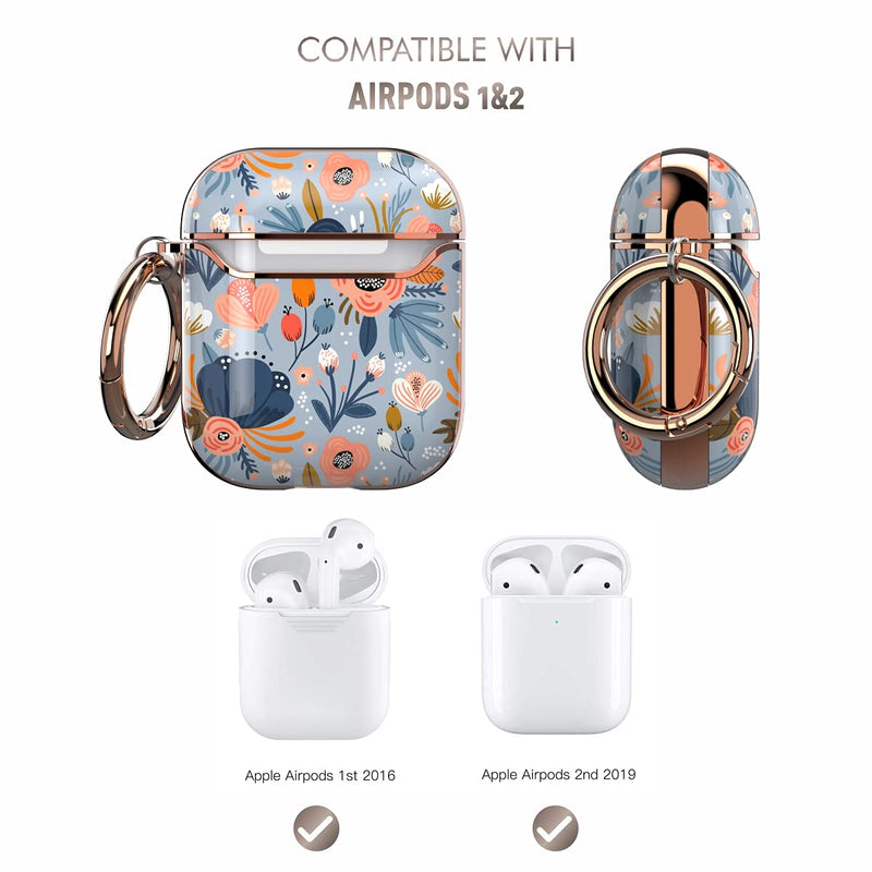wenew Protective Airpods Case Cover for Apple Airpods 2 & 1, Cute Fadeless Patterns Shockproof Hard Case Cover with Portable Keychain Clip for Girls Kids Women Men Blue