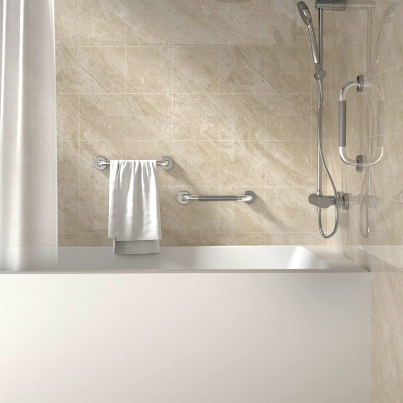12 Inch Anti Slip Shower Grab Bar, Yuande Chrome Finish Stainless Steel Bath Grab Bar, Knurled Bathroom Safety Rail, Shower Handrail Support, Handicap Elderly Injury Senior Balance Assist Handles 12inch-1 Pack