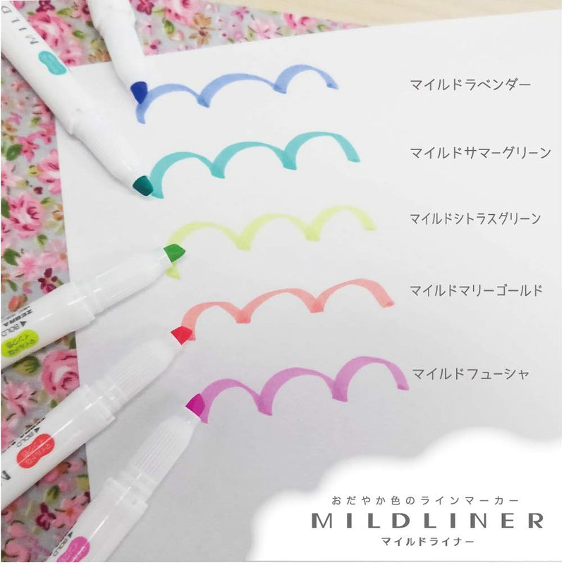 ZEBRA Highlighter Mildliner, 5 Bright Color Set (WKT7-5C-HC)