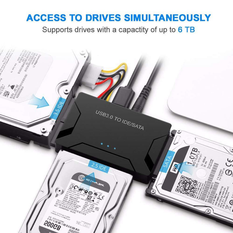 USB 3.0 to IDE/SATA Hard Drive Adapter, External Converter for 2.5" 3.5" IDE SATA HDD SSD DVD Optical Drive Data Transfer, Comes with 12V 2A Power Supply Support 6TB