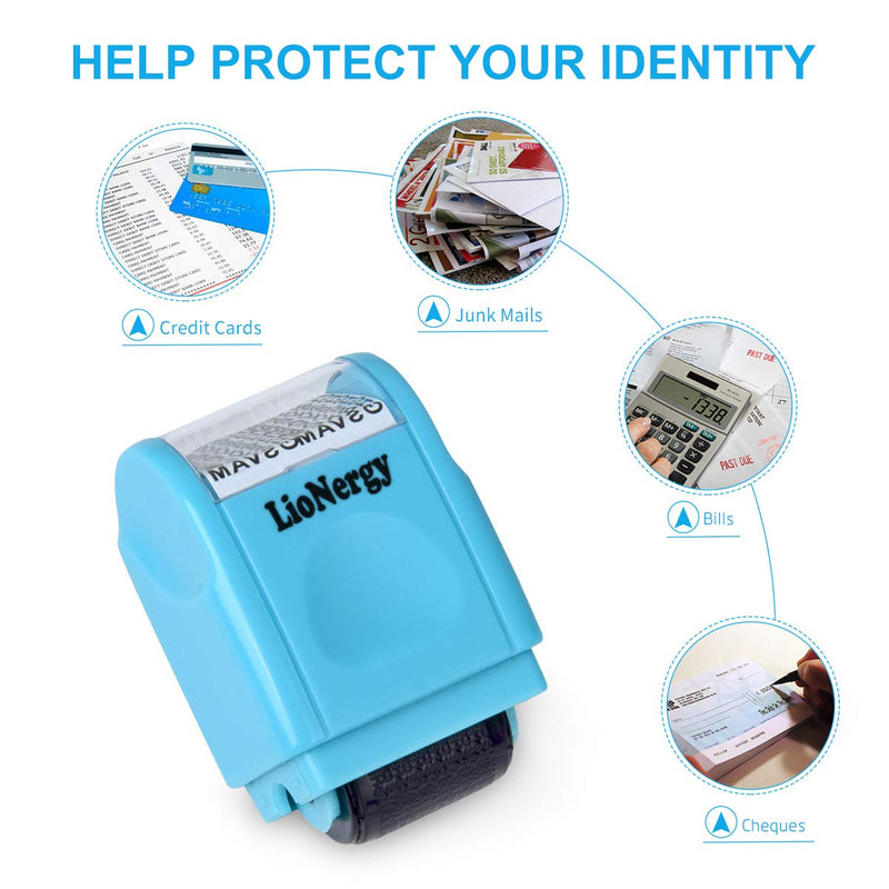 Identity Protection Roller Stamp LioNergy Wide Roller Identity Theft Prevention Security Stamp (Blue Roller Stamp with 3 Refills)