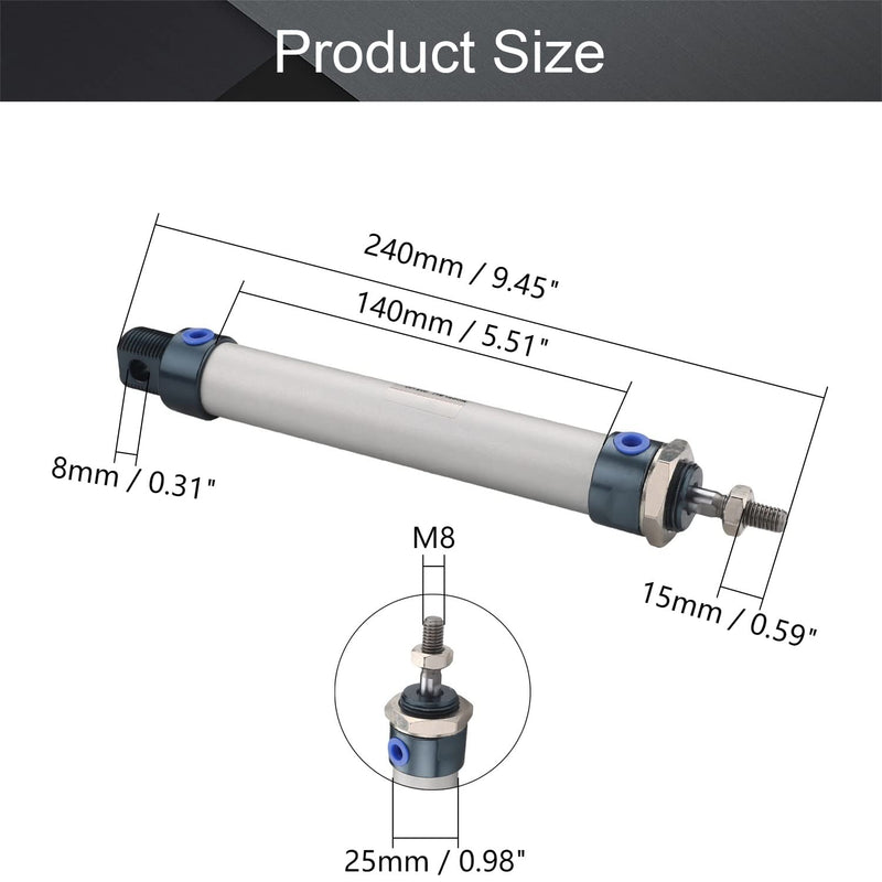 Othmro MAL20x100 Air Cylinder 0.79in Bore 3.94in Stroke Double Action Air Cylinder 1/8PT Single Rod Double Acting Aluminium Penumatic Quick Fitting Mini Air Cylinder for Pneumatic and Hydraulic System