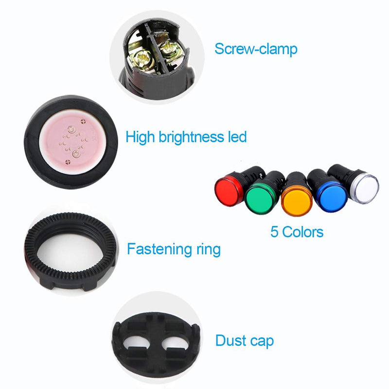Gebildet Pack of 10 16 mm Indicator Light 12-24 VDC LED Flush Panel Mount (Red/Green/Blue/Orange/White, Each Color 2 Pieces)