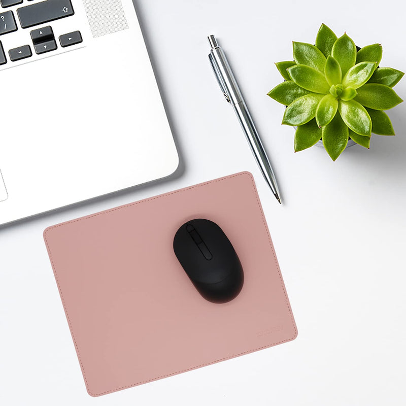 Leather Mouse Pad - Wood Mouse Pad with Stitched Edge,PU Non-Slip Mouse Pad,Double Side Mousepad,Waterproof Gaming Mouse Pad for Computers,Laptop,Office & Home,10.2" x 8.3",1 Pack (Pink) Pink