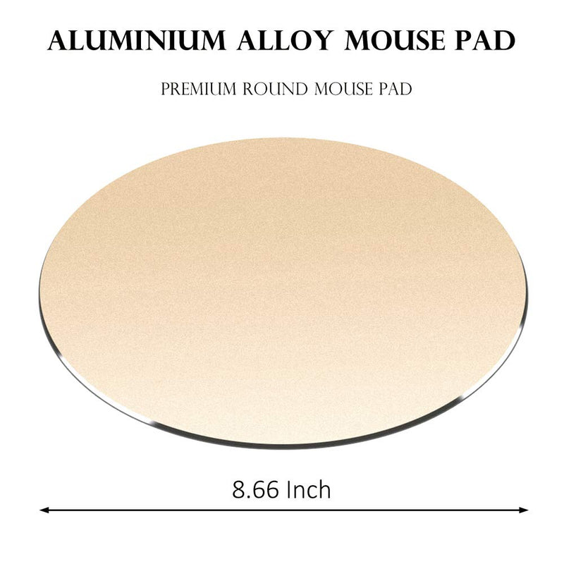 ProElife Premium Aluminum Metal Mouse Pad Mice Mat 8.66 inch (Round, Champagne Gold) Round-Champagne Gold