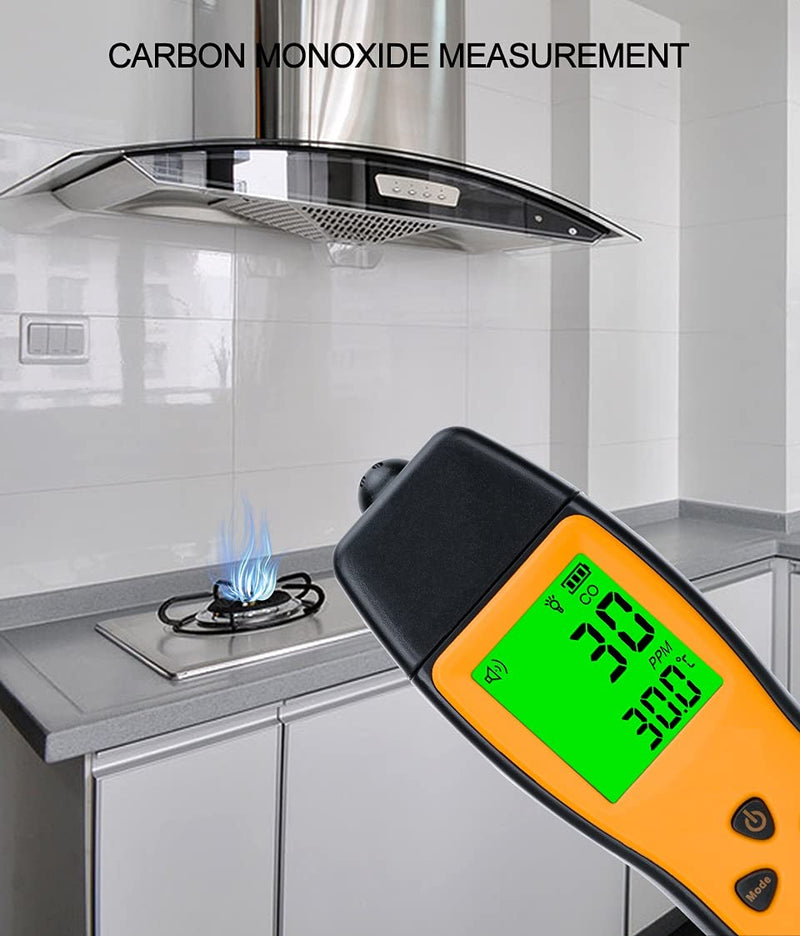 Handheld Carbon Monoxide Meter, Portable CO Gas Leak Detector, Gas Monitor Tester 0～1000ppm, 1PPM Resolution(No Battery Included)