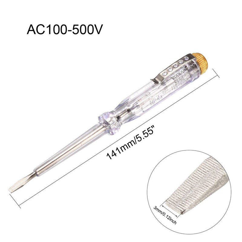 uxcell Voltage Tester AC 100-500V with 3mm Slotted Screwdriver with Clip 141mm Length for Circuit Test, Clear, Pack of 5