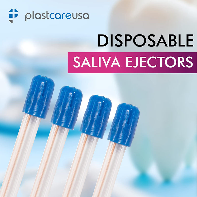 100 Dental Disposable Saliva Ejectors, Clear Body Blue Tip, Evacuation Suction Tips, Bag of 100