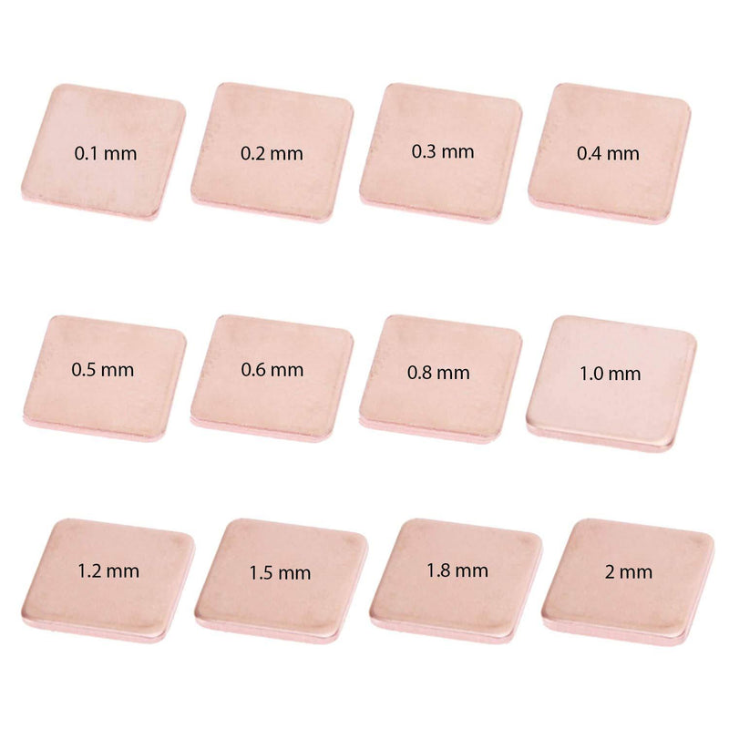 Easycargo 100pcs 12 Sizes 15mm Copper Pad Shim Thermal Kit, Pure Copper Heatsink C1100, Low Profile Copper Plate Cooler Heat Sink for Cooling PC Components Laptop IC Chips CPU VGA RAM VRAM M.2 SSD