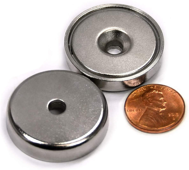 88 LB Super Strong Neodymium Cup Magnets Dia 1.26" w/ #10 Countersunk Hole Plus Matching Strikers & Screws. Made of Neodymium Magnets - Great Round Base Mounting Magnets Super Powerful 2 Packs Cup Magnet 2 pks