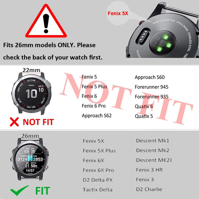 ANCOOL Compatible with Garmin Fenix 5X Plus Band 26mm Easy Fit Silicone Watch Strap Wristbands Replacement for Fenix 5X/Fenix 6X/Fenix 6X Pro/D2 Delta PX/Descent Mk1 Mk2 (Black) Black
