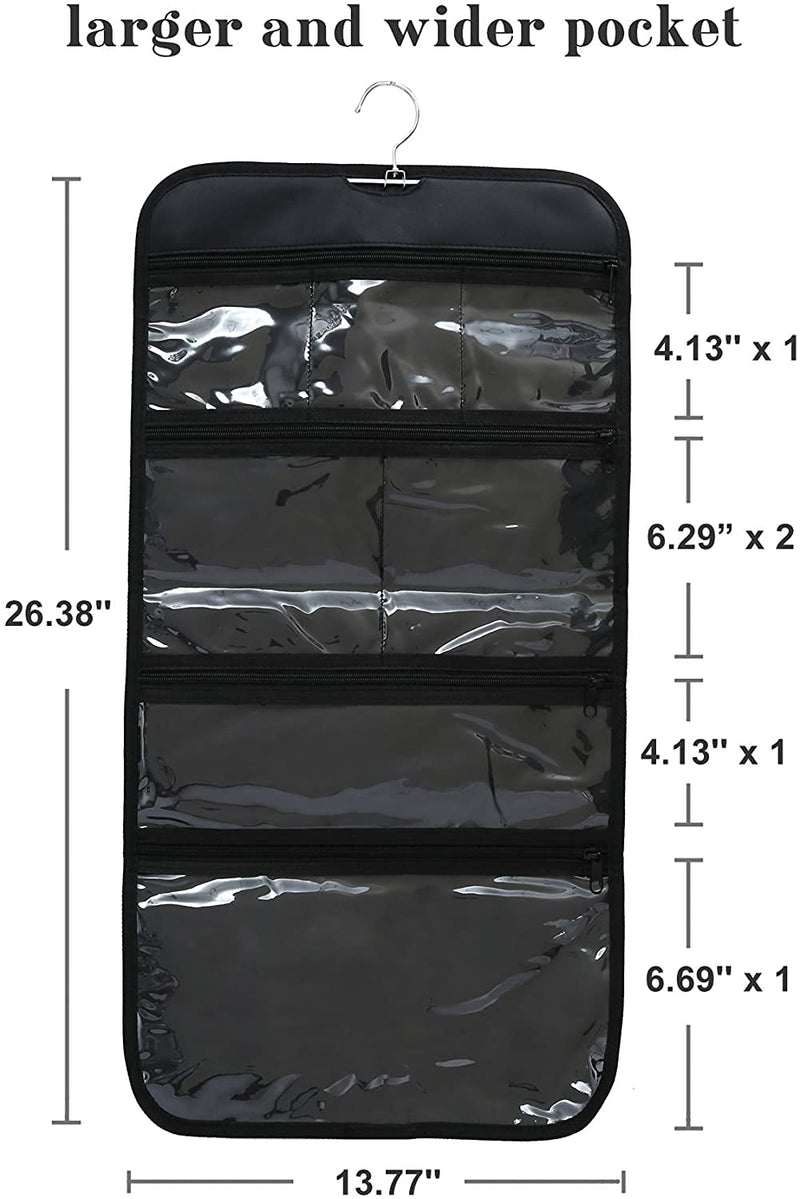 WODISON Foldable Clear Hanging Travel Toiletry Bag Cosmetic Organizer Storage Black