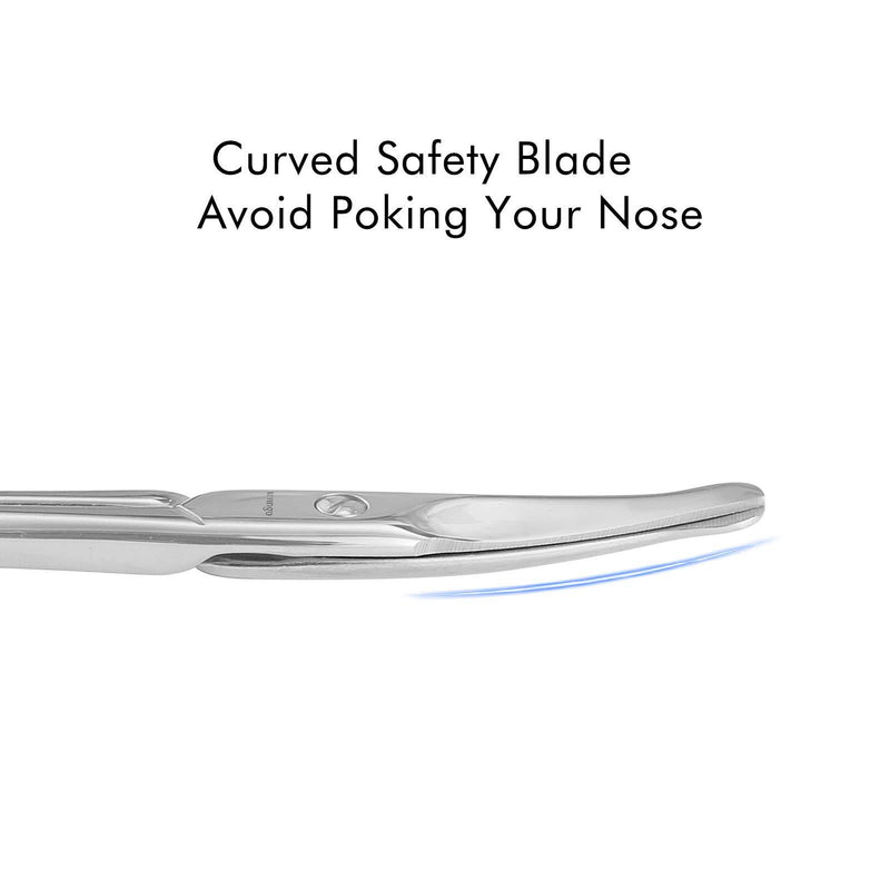 LIVINGO 3.75" Rounded Curved Nose Hair Scissors, Premium Stainless Steel Safety Small Blades Use for Manicure Cuticle Trimming Facial Hair, Eyebrow, Dry Skin Silver