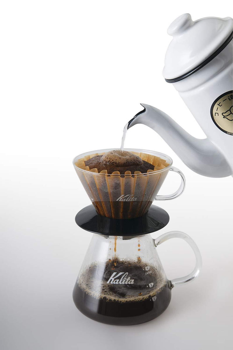Kalita Wave Pour Over Coffee Dripper, Size 185, Makes 16-26oz, Single Cup Maker, Heat-Resistant Glass, Patented & Portable
