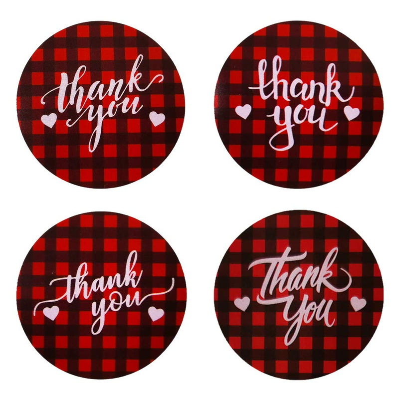 1.5" Thank You Stickers Labels Roll Buffalo Plaid Christmas 4 Designs Round Label Stickers Envelope Seal Xmas Decorative Small Business Stickers for Cards Gift Envelopes Boutiques,500 Labels Per Roll