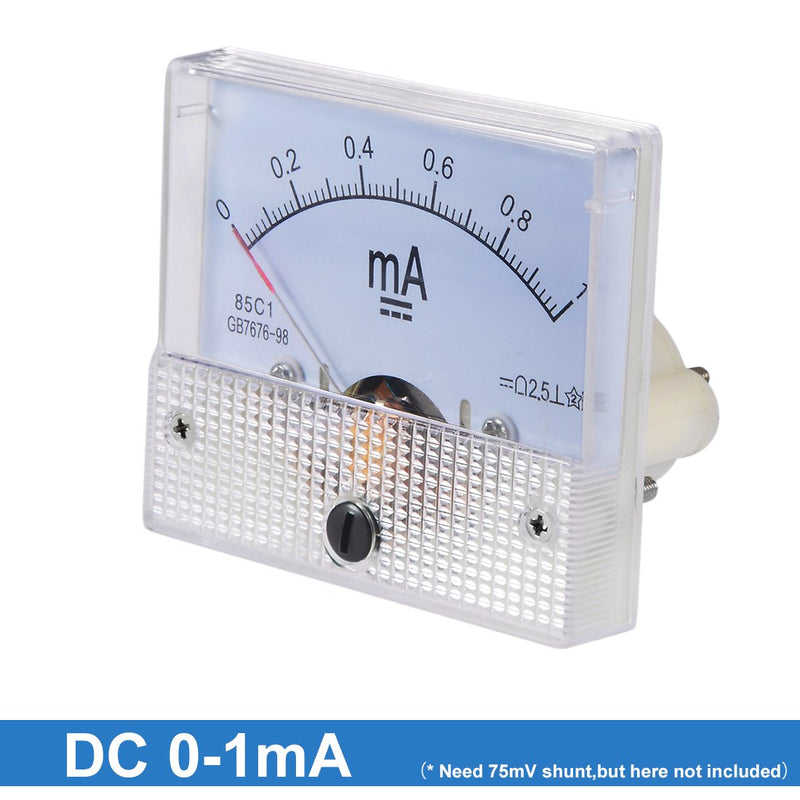 uxcell Analog Current Panel Meter DC 0-1mA 85C1 Ammeter 64x57x56mm for Circuit Testing Charging Battery Ampere Tester Gauge Pack of 1