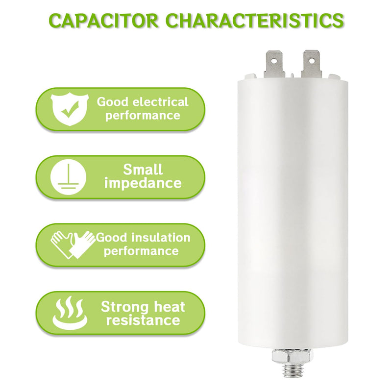 BOJACK CBB60 motor capacitor 25uF 450V starting capacitor 40x95MM capacitor 25 µF 450 volt M8 plug, suitable for electric motors and swimming pool pumps, 50/60Hz
