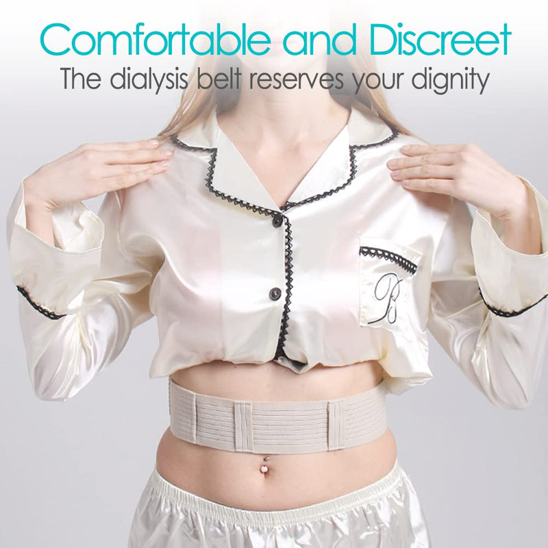 [2 Pack] PD Dialysis Belt Breathable Peritoneal Dialysis Accessories Peg J Tube Catheter Belts Holder Feeding Tube Supplies for Stomach Women Men Adults Beige Large (Pack of 2)