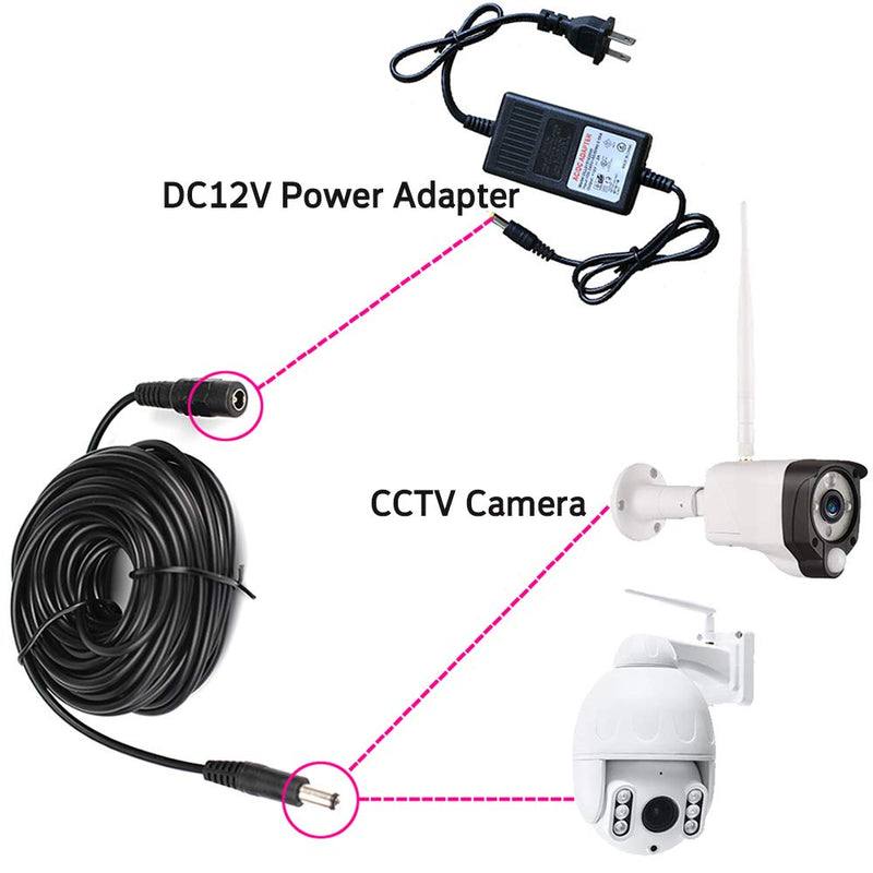 Vanxse CCTV 20M 2.1x5.5mm Dc 12v Power Extension Cable for CCTV Security Cameras IP Camera Dvr Standalone-20meters Black