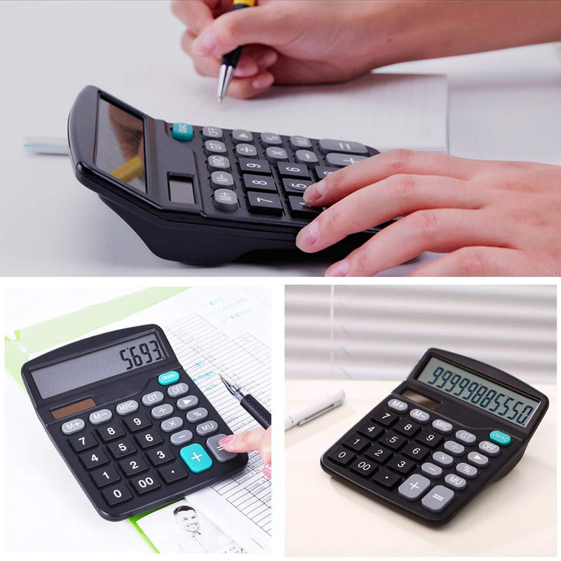 Desk Calculators Large Display 2 Pack,Solar Calculator, Basic Calculator with 12 Digits & Big button,Office calculator(Black)