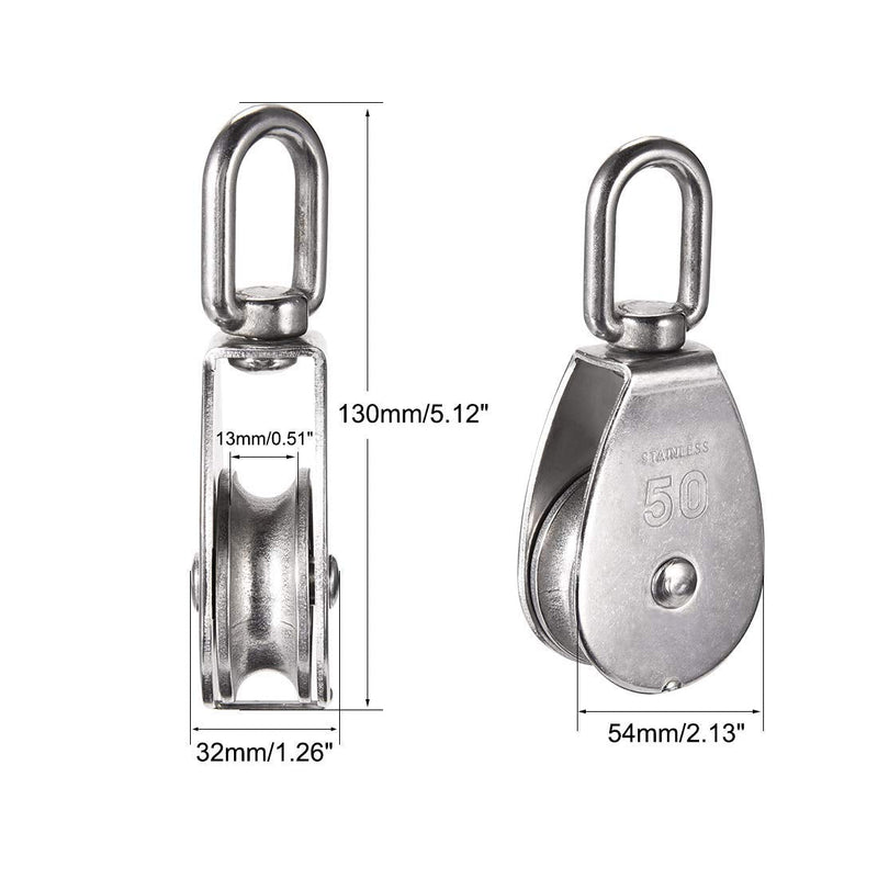 Rocaris 4 Pack M50 Lifting Single Pulley Roller Loading 880Ibs, 304 Stainless Steel Heavy Duty Single Wheel Swivel Lifting Rope Pulley Block