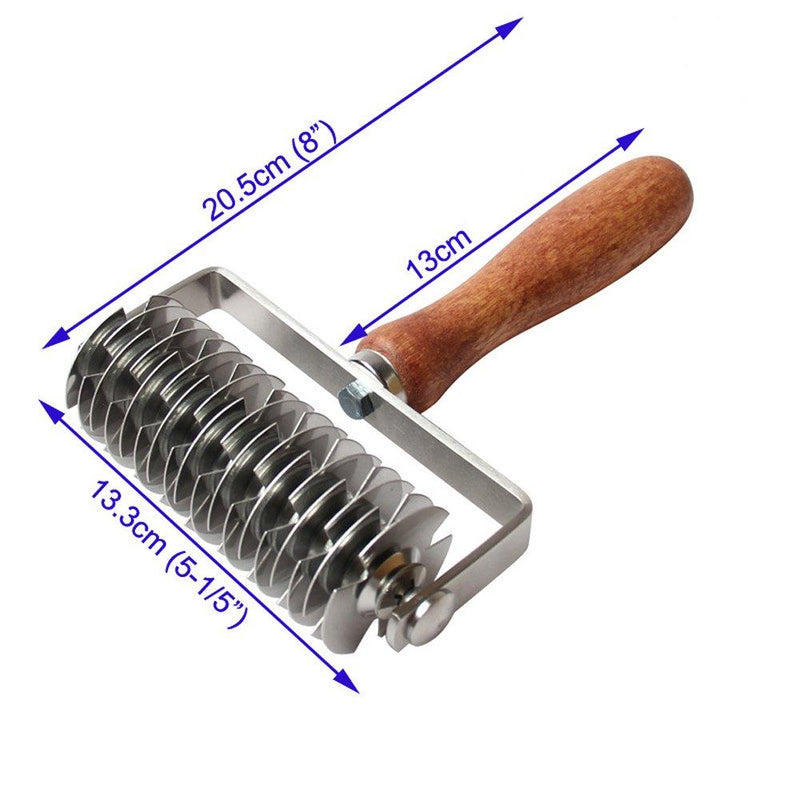 AMPSEVEN Stainless Steel Dough Lattice Top Cookie Pie Pizza Bread Pastry Crust Roller Cutter,Wood Handle