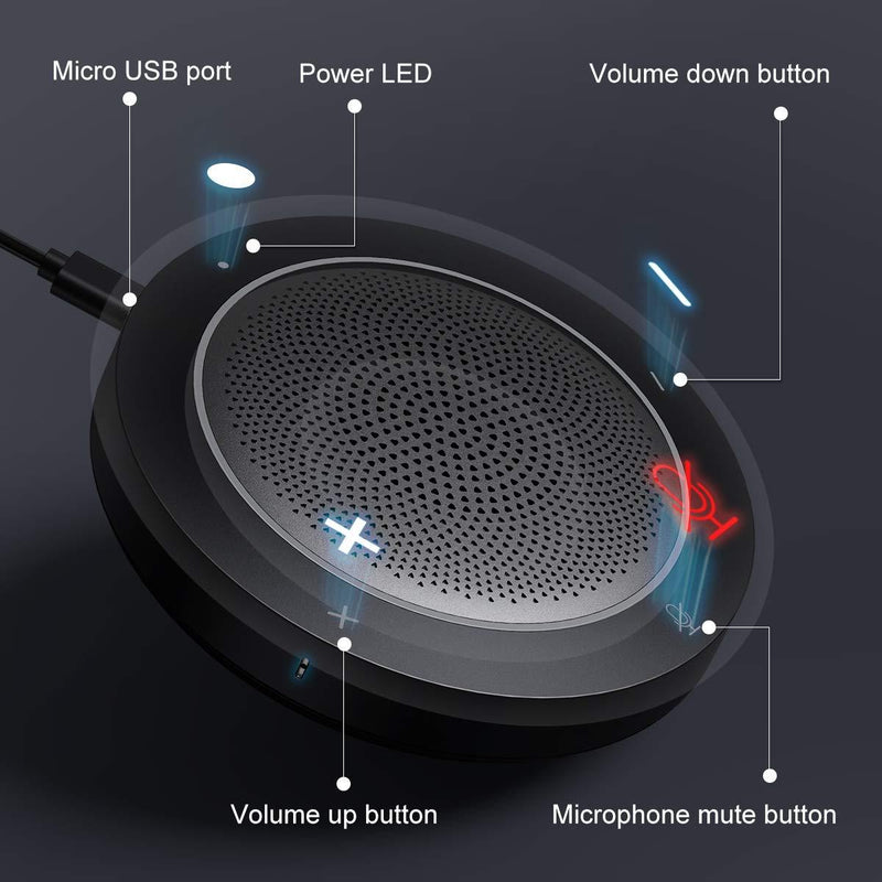 Kaysuda USB Speaker Phone 360° Omnidirectional Microphone Portable Conference Speakerphone Echo Cancellation for Skype Business of Microsoft Lync, VoIP Calls, Webinar, Phone, Call Center, Recording