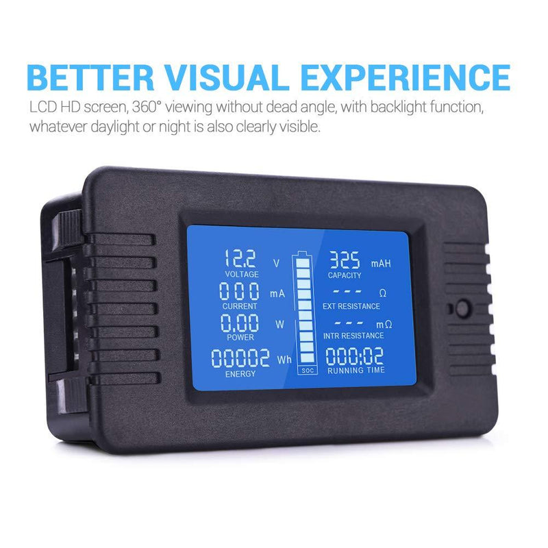 MNJ MOTOR DC Battery Monitor Meter 0-200V 0-100A LCD Display Digital Current Multimeter Voltmeter Ammeter w/Current Shunt Wiring Kit Set for Cars RV Solar System