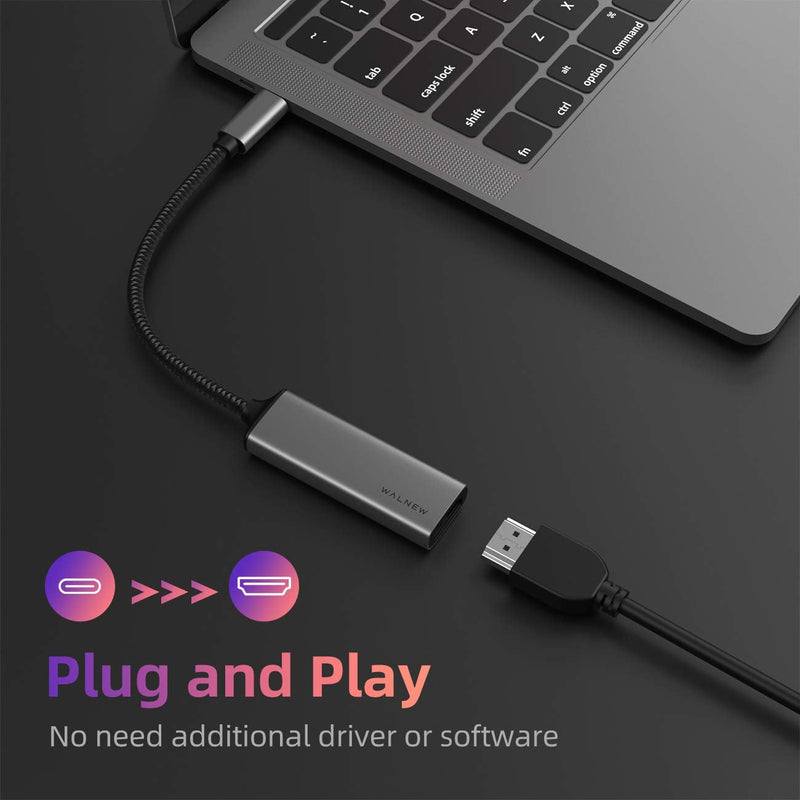 USB C to HDMI Adapter (4K@60Hz), WALNEW USB Type-C to HDMI Adapter (Thunderbolt 3 Compatible), HDMI to USB C Adapter for MacBook Pro/Air, iPad Pro, Pixelbook, Dell XPS, Samsung Galaxy and More (Gray) Gray