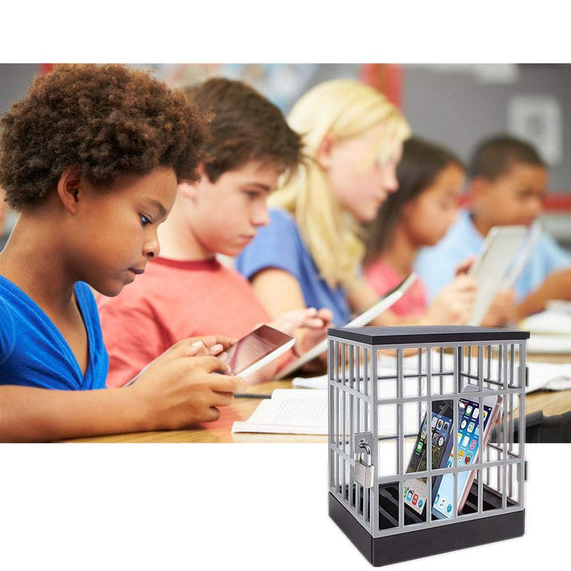 Mobile Phone Jail Cell Phones Prison Lock Up Safe Smartphone Stand Holders Classroom Home Table Office Storage Gadget -Family Time, Party Fun Novelty Gift Idea Grey + black