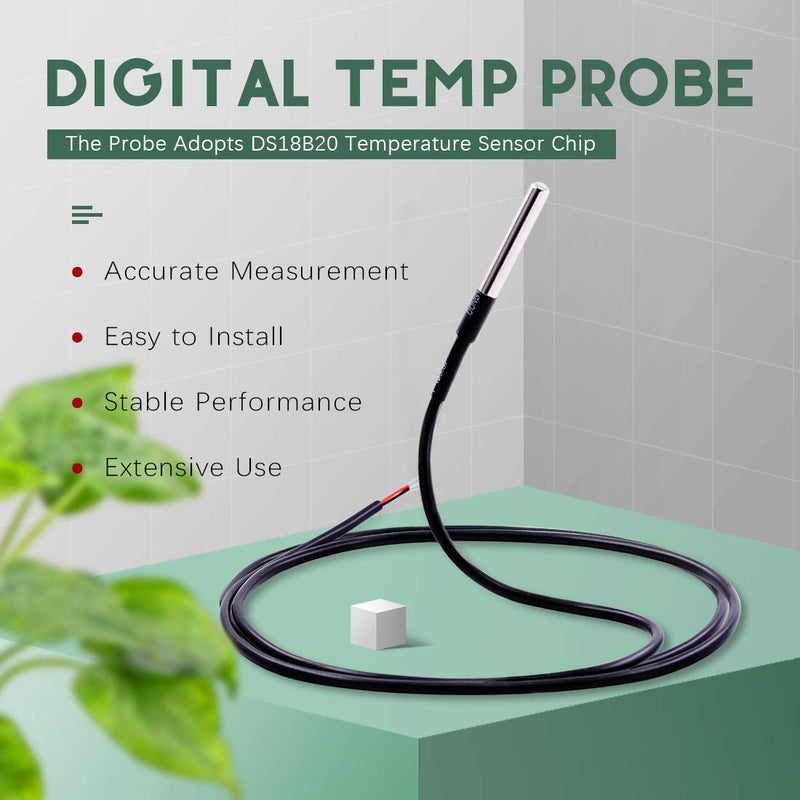 Hilitchi 3m/9.8ft DS18B20 Waterproof Temperature Sensors Digital Temp Probe (Pack of 5pcs)