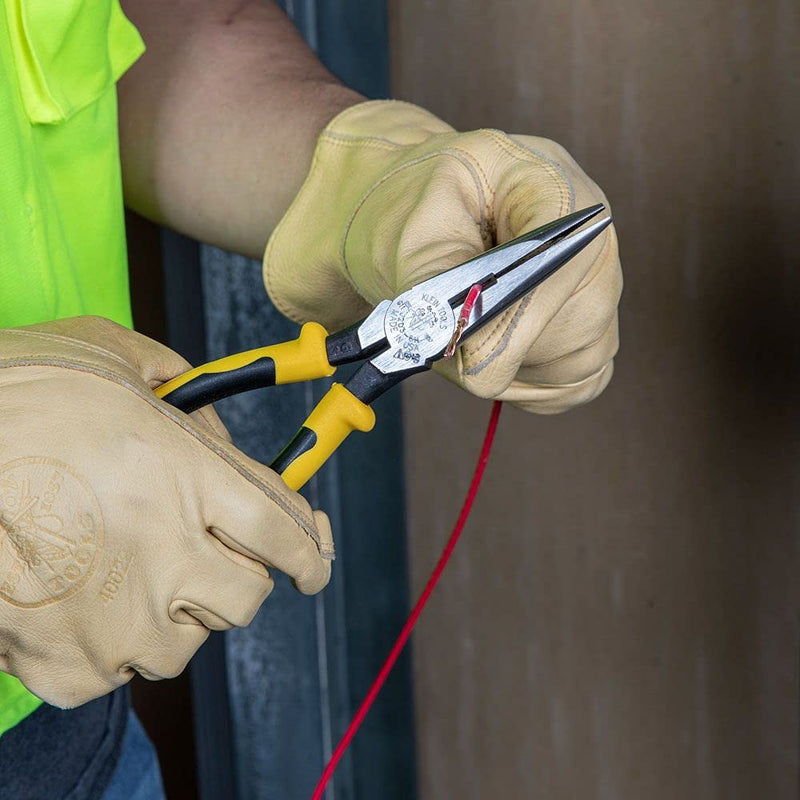 Klein Tools J203-8N Long Nose Side-Cutter Stripping Pliers, Induction Hardened and Heavier For Increased Cutting Power, 8-Inch Side Cutters w/Stripping