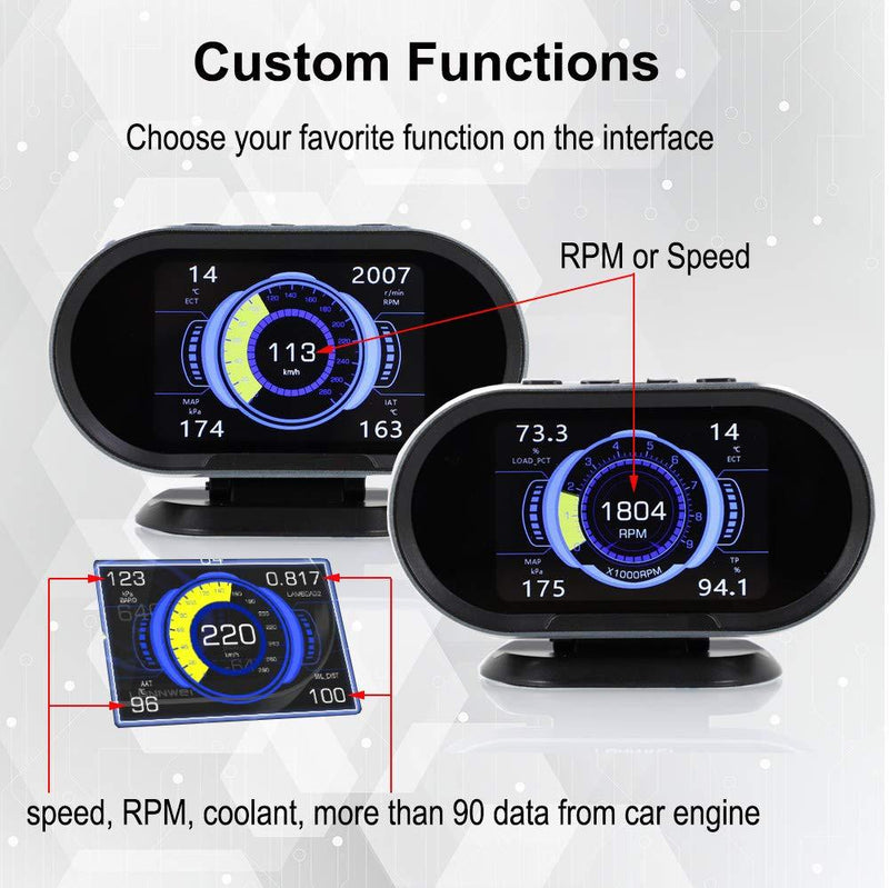 VJOYCAR V70 OBD2 Gauge HUD Heads Up Display, Car Computer OBD ii Scanner Speed Engine Coolant Temperature Fuel Consumption Digital Speedometer Mileage Overspeed Voltage Faulty Code Alarms