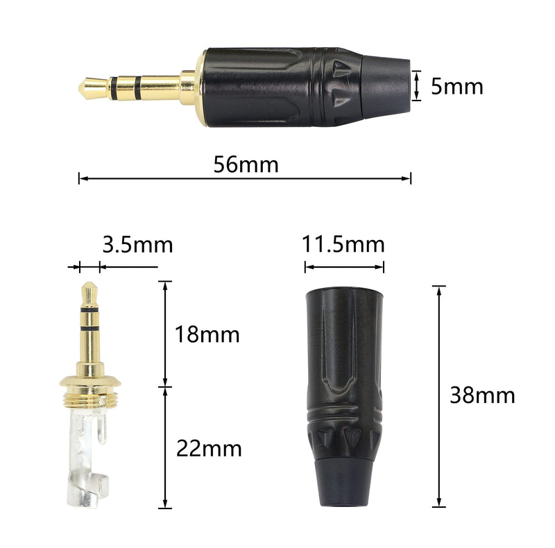 YACSEJAO 3.5mm Stereo Plugs,1/8" Solder Type DIY Audio Cable Connector,Heavy Duty 3.5mm Replacement Repair Plug Jack TRS 3 Pole Stereo Male Plug