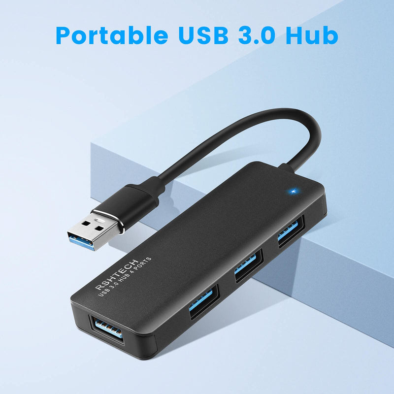 USB Hub 3.0 Splitter RSHTECH Aluminum USB Port Expander Ultra Slim 4 Port USB 3.0 Data Hub for Laptop and PC Black (RSH-336B) Full Black USB 3.0 hub