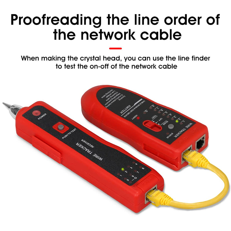 Network Cable Tester, LAN Telephone Cable Tracker Diagnostic Tone Tracer for STP UTP Cat5 Cat6 RJ45 RJ11, Detector Line Finder