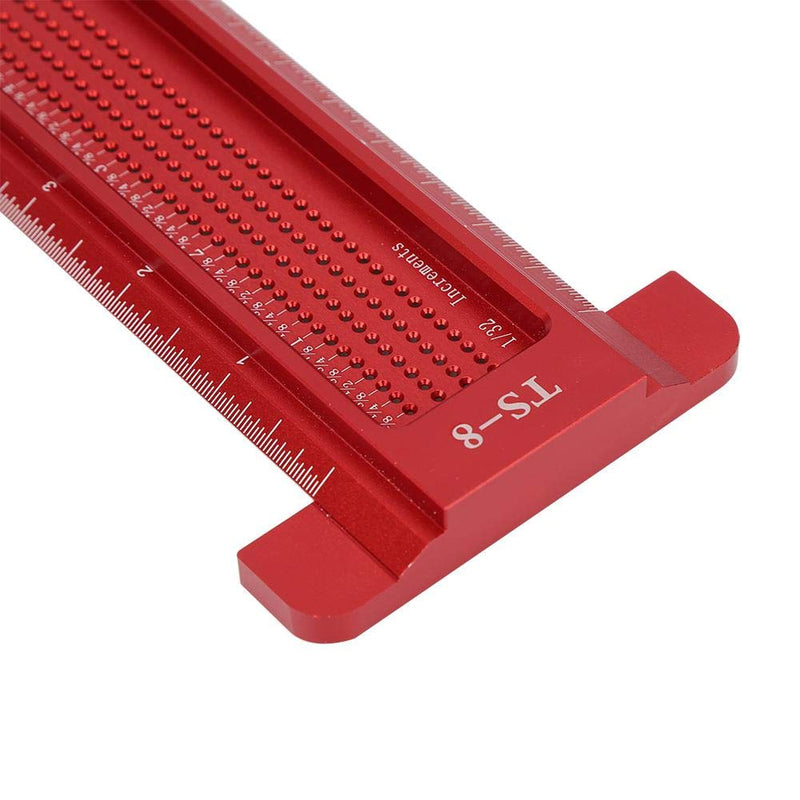 TS-8 Precision Marking T-Rule, Aluminum Alloy Hole Positioning Scribing Gauge Woodworking Measuring Tool(Red)