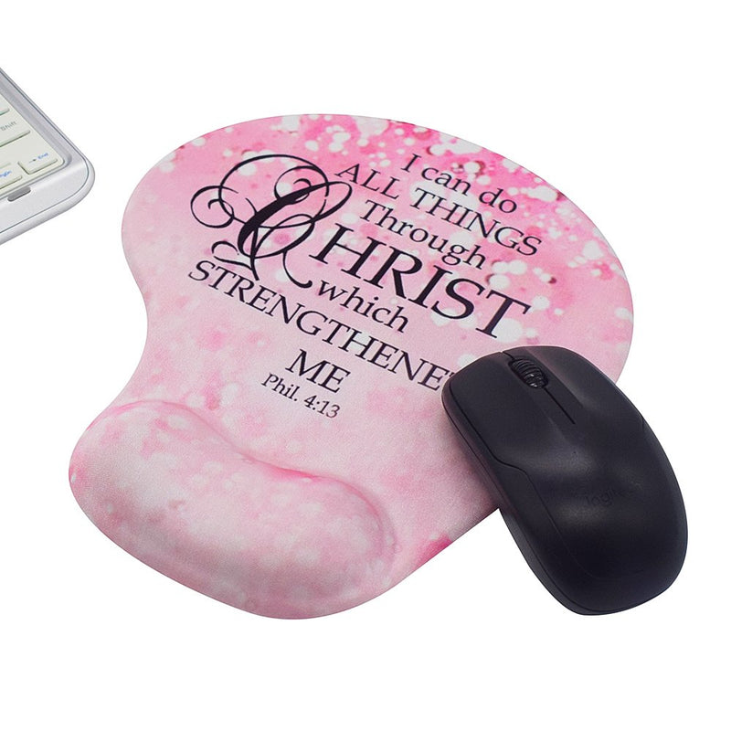 Memory Foam Mousepad with Wrist Support, Custom Bible Verse Pink Sparkles Glitter Pattern Mouse Pad Wrist Rest, Super Non-Slip PU Base