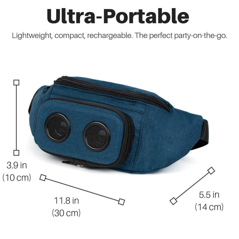 Fannypack with Speakers. Bluetooth Fanny Pack for Parties/Festivals/Raves/Beach/Boats. Rechargeable, Works with iPhone & Android. (Blue, 2021 Edition)