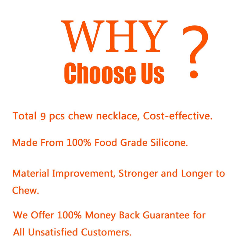 Sensory Chew Necklace by GNAWRISHING 9-Pack(3-Pack Blocks 3-Pack Cylinder and 3-Pack Rhombus Blocks) - Perfect for Autistic, ADHD, SPD, Occral Motor Boys and Girls (Tough, Long-Lasting)