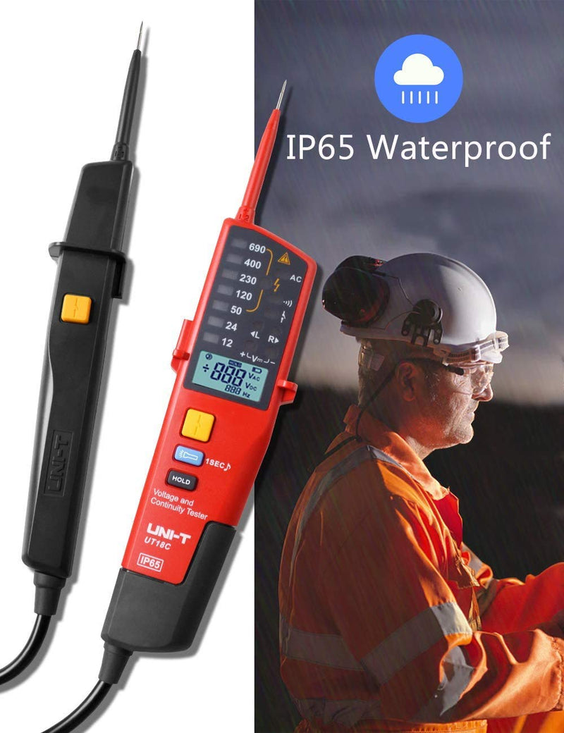 Voltage Tester Professional UT18C Voltage and Continuity Tester Multifunction Waterproof Digital Electrical Circuit Tester Voltage Meter Voltmeter 12V~690V AC/DC Automatic Range LCD Display