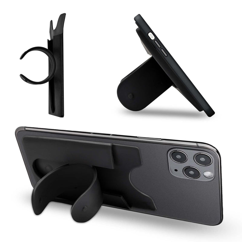Silicone Phone Card Holder Pocket With Phone Stand, Stick On Wallet, Adhesive Credit Card Pouch, Compatible with iPhone & Samsung Galaxy - Black