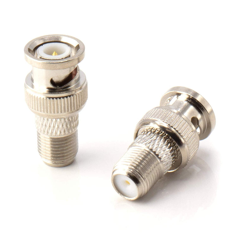 RF (F81) and BNC Coaxial Adapter - BNC Male to Female F81 (F-Pin) Connector, Adapter, Coupler, and Converter - for RG11, RG6, RG59, RG58, SDI, HD SDI, CCTV - 4 Pack Silver BNC Male
